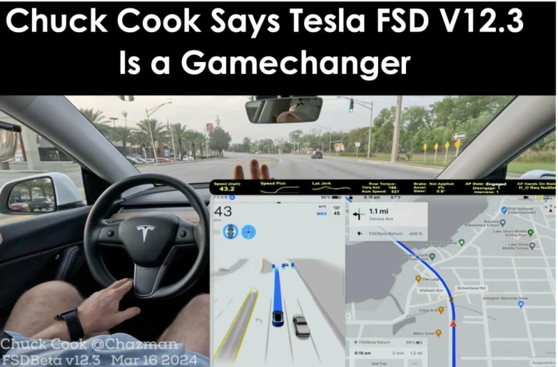 Chuck Cook Says Tesla FSD V12.3 Is a Gamechanging Build