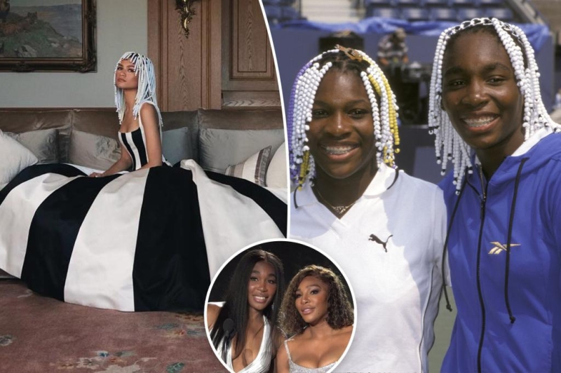 Zendaya honors Venus and Serena Williams’ 1998 Vogue photoshoot with beaded braids and black-and-white dress