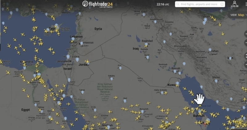 Flight Radar Shows Middle East Air Activity